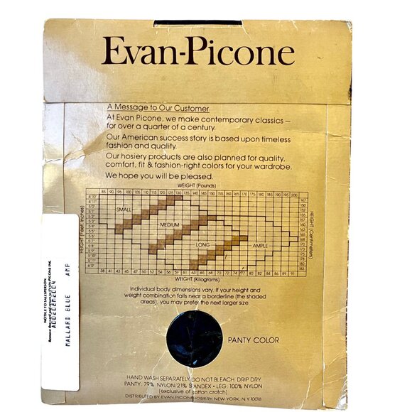 Evan-Picone Vintage Pantyhose MALLARD BLUE + VANILLA Lace Control size AMPLE - Picture 5 of 12